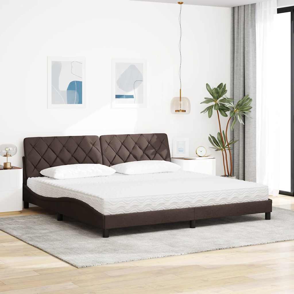 Lit avec matelas marron foncé 200x200 cm tissu