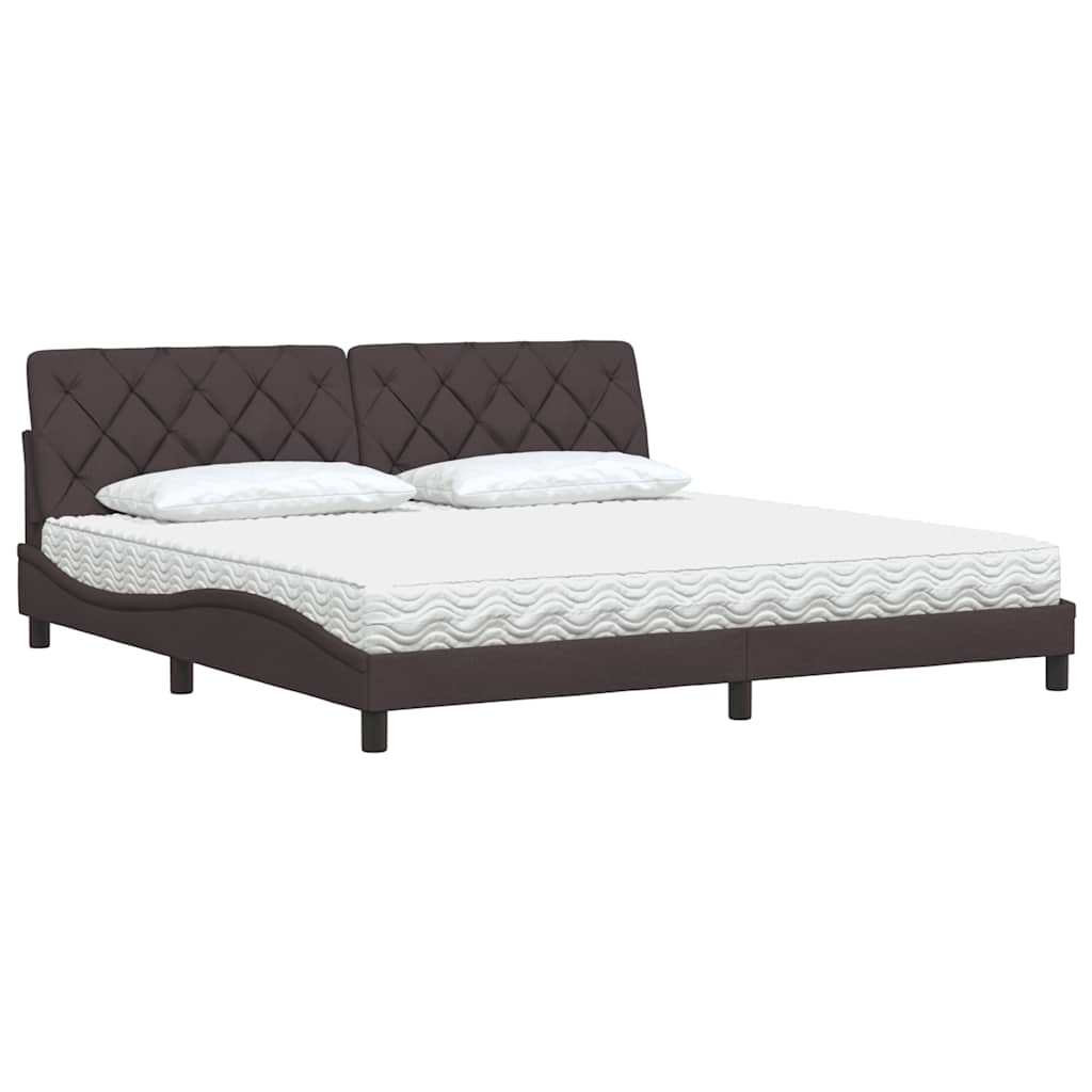 Lit avec matelas marron foncé 200x200 cm tissu