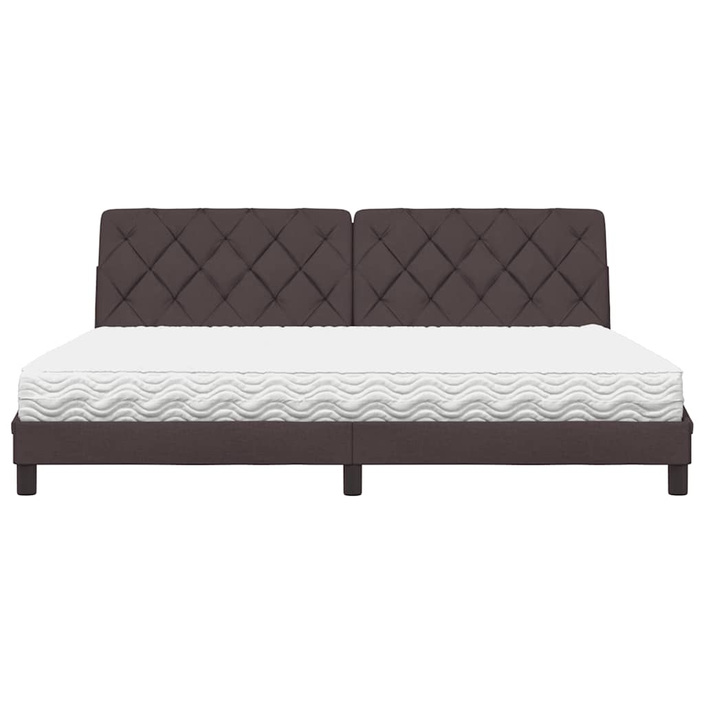 Lit avec matelas marron foncé 200x200 cm tissu