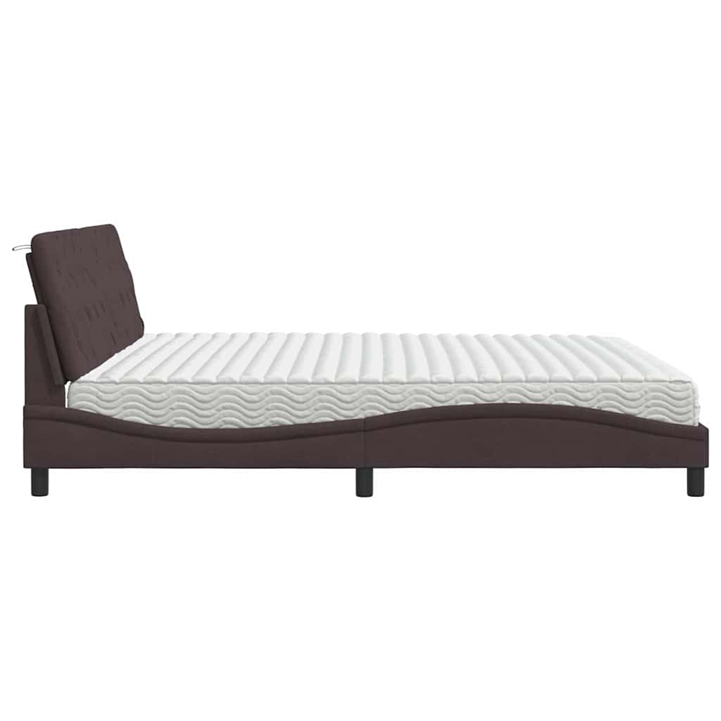 Lit avec matelas marron foncé 200x200 cm tissu