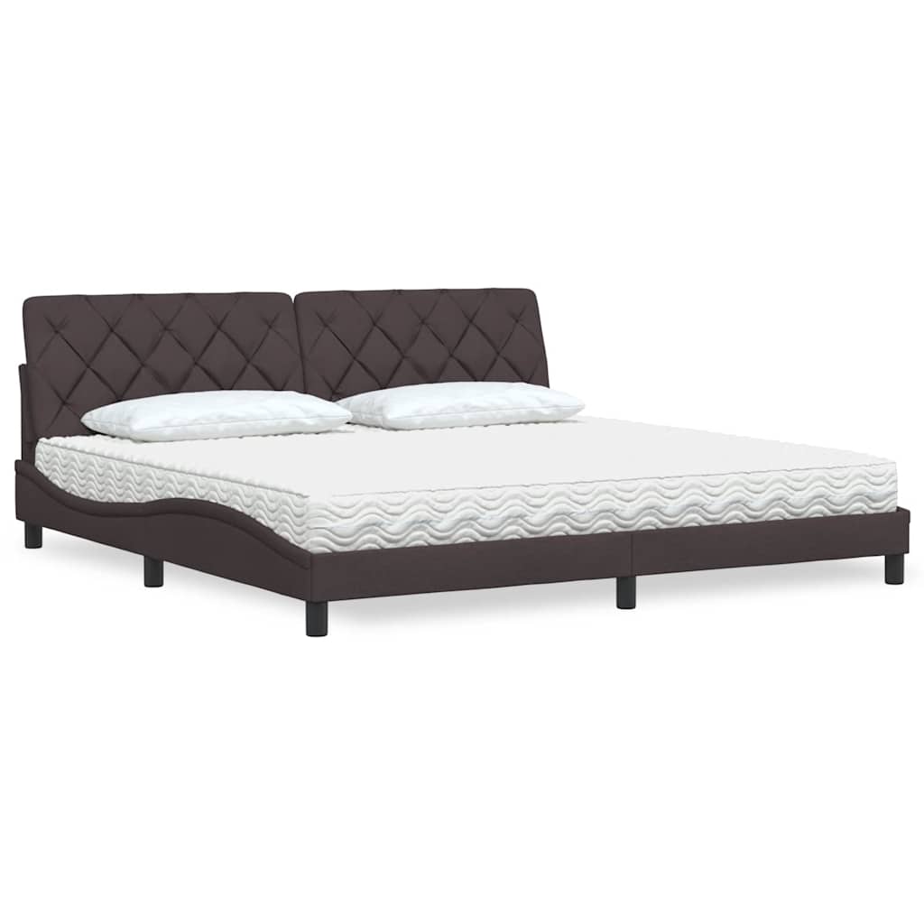 Lit avec matelas marron foncé 200x200 cm tissu