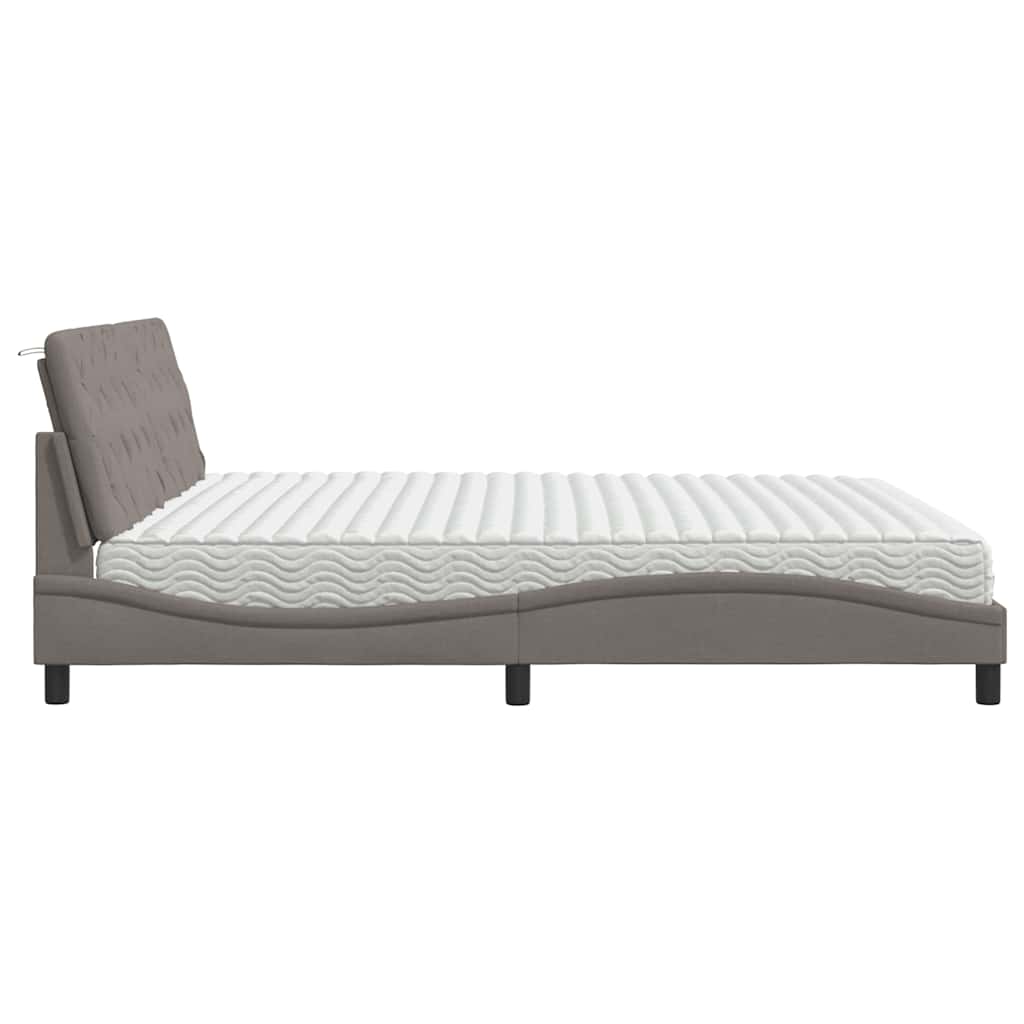 Lit avec matelas taupe 200x200 cm tissu