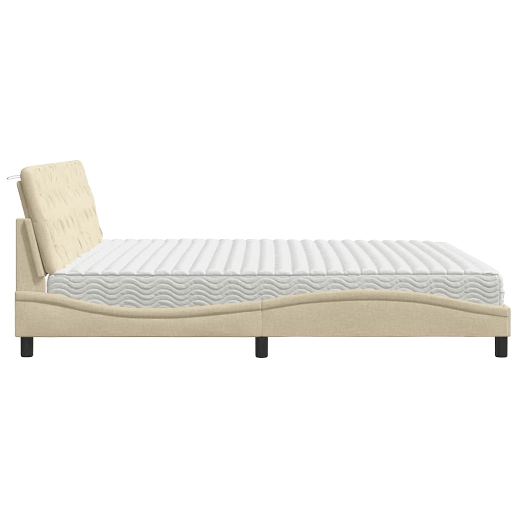 Lit avec matelas crème 200x200 cm tissu