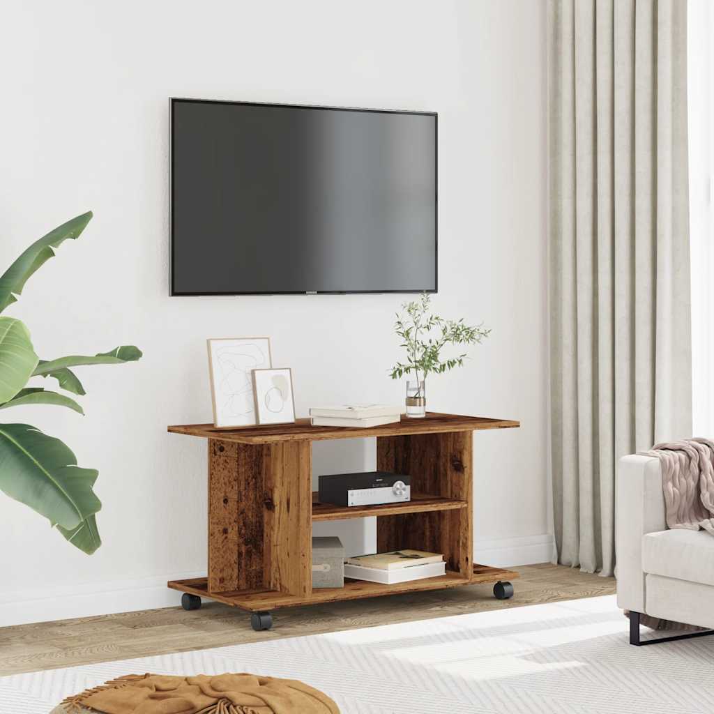 Meuble TV avec roulettes vieux bois 80x40x45 cm bois ingénierie - XIOS