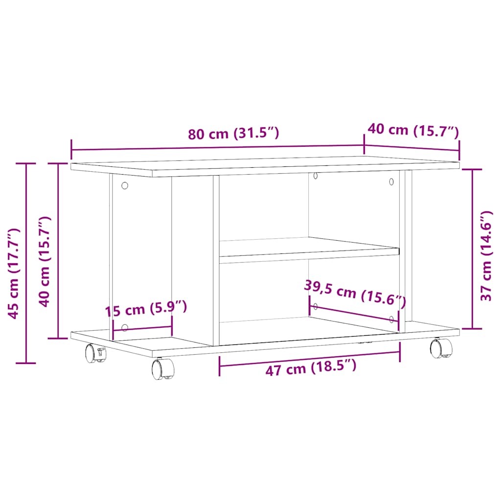 Meuble TV avec roulettes vieux bois 80x40x45 cm bois ingénierie - XIOS