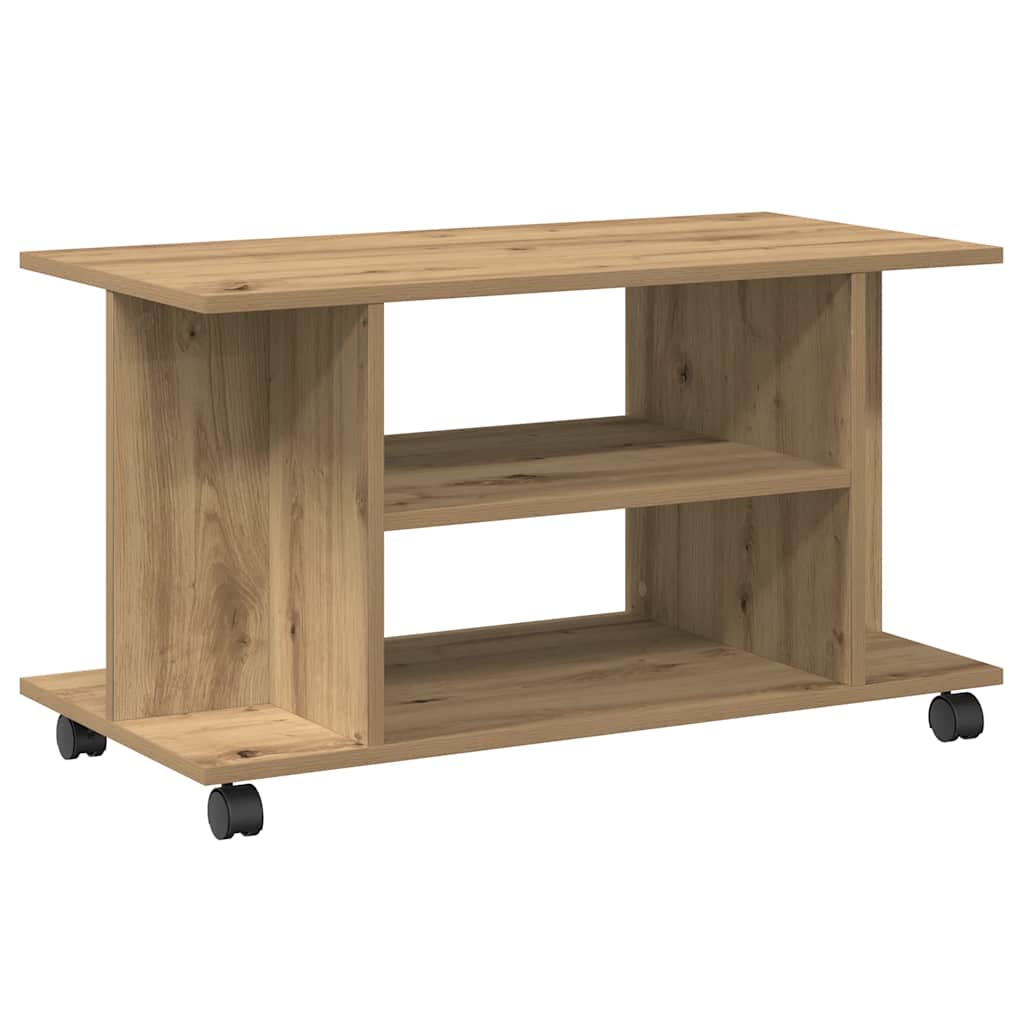 Meuble TV roulettes chêne artisanal 80x40x45 cm bois ingénierie - XIOS