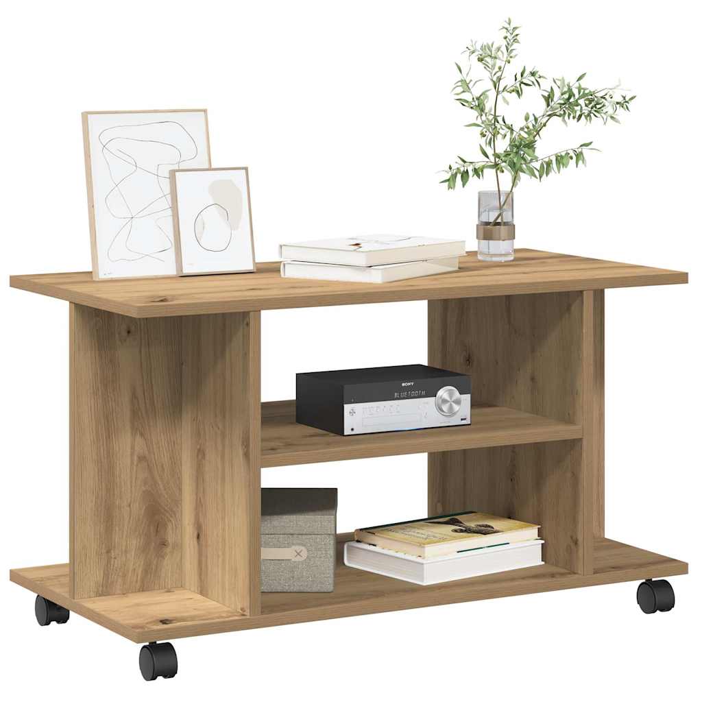 Meuble TV roulettes chêne artisanal 80x40x45 cm bois ingénierie - XIOS