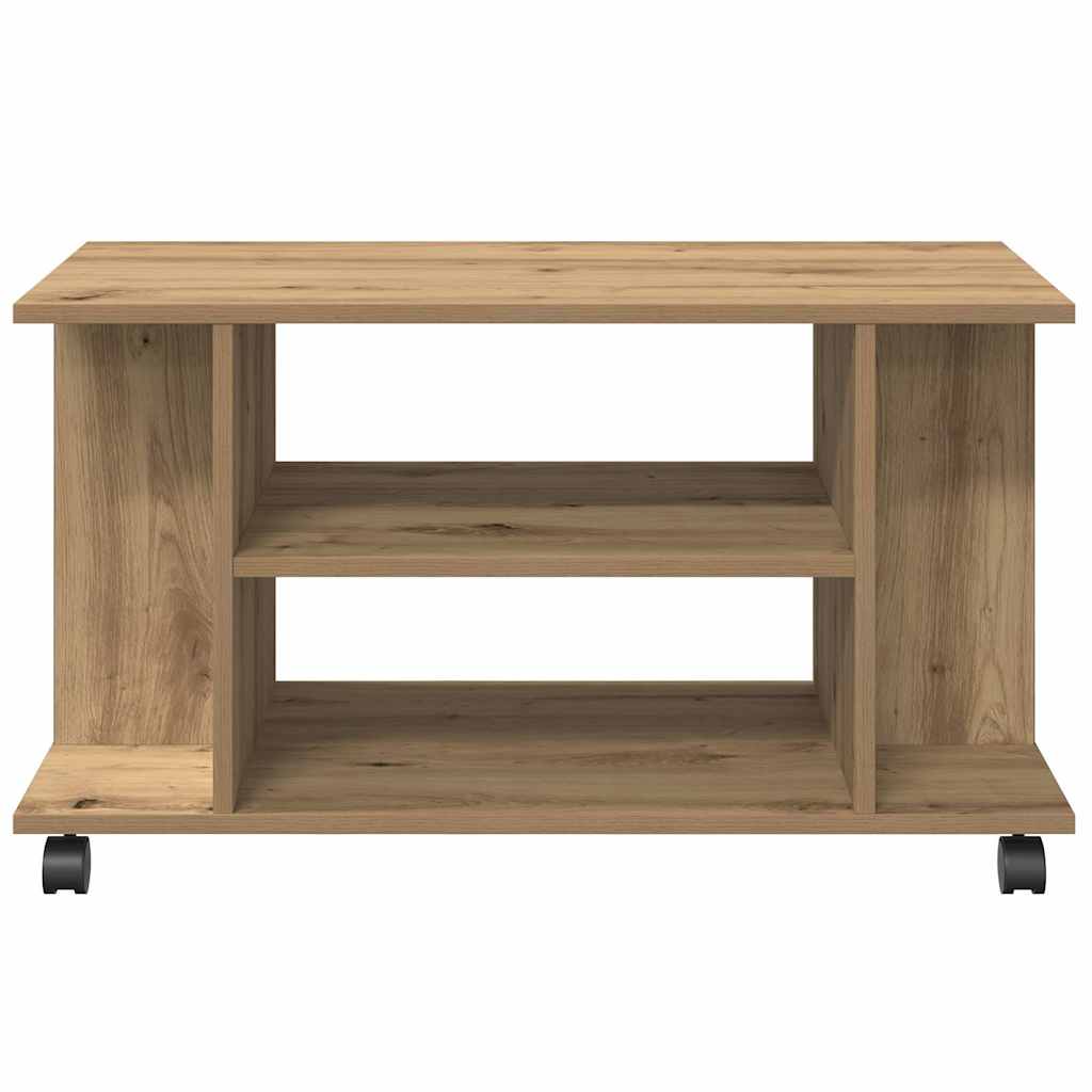 Meuble TV roulettes chêne artisanal 80x40x45 cm bois ingénierie - XIOS