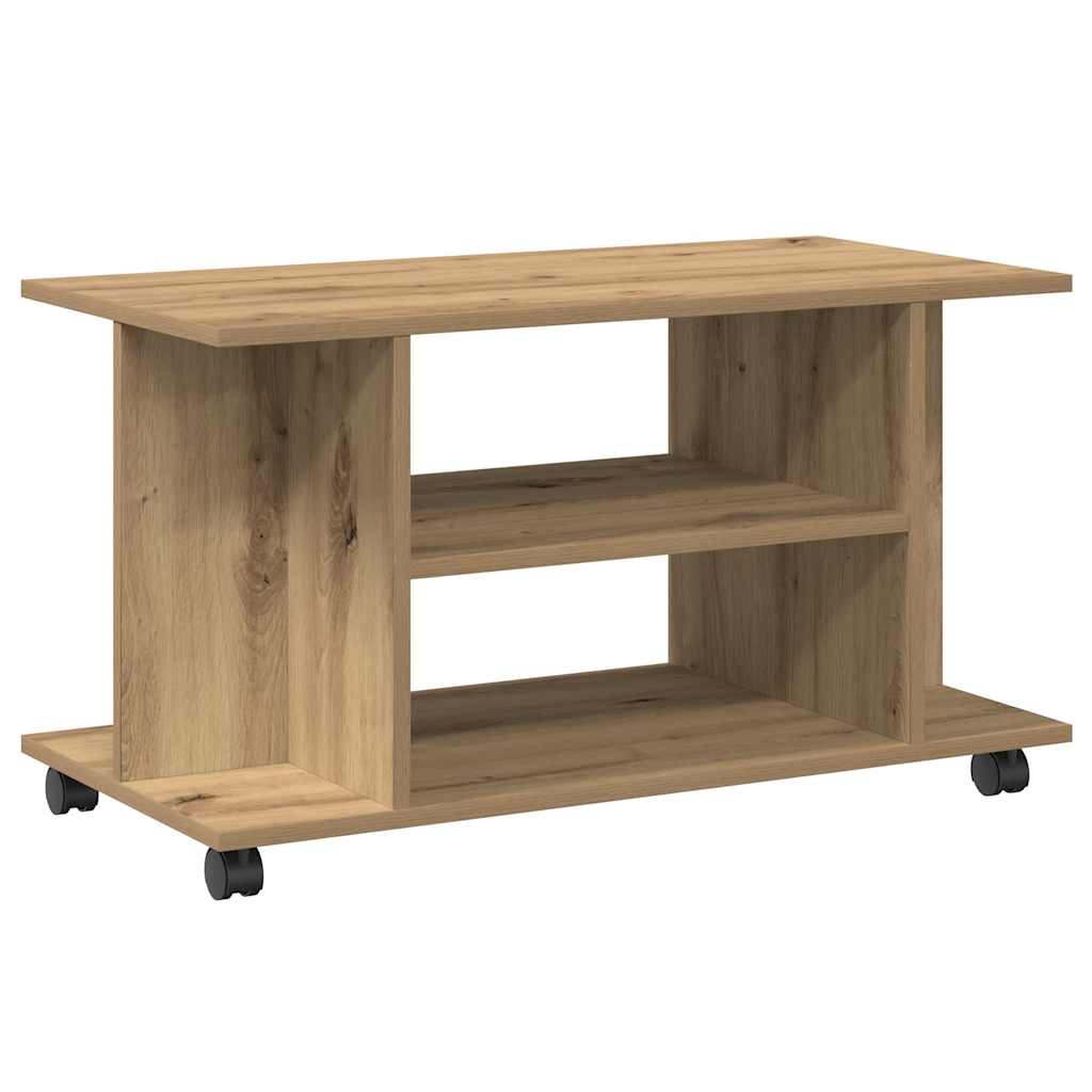 Meuble TV roulettes chêne artisanal 80x40x45 cm bois ingénierie - XIOS