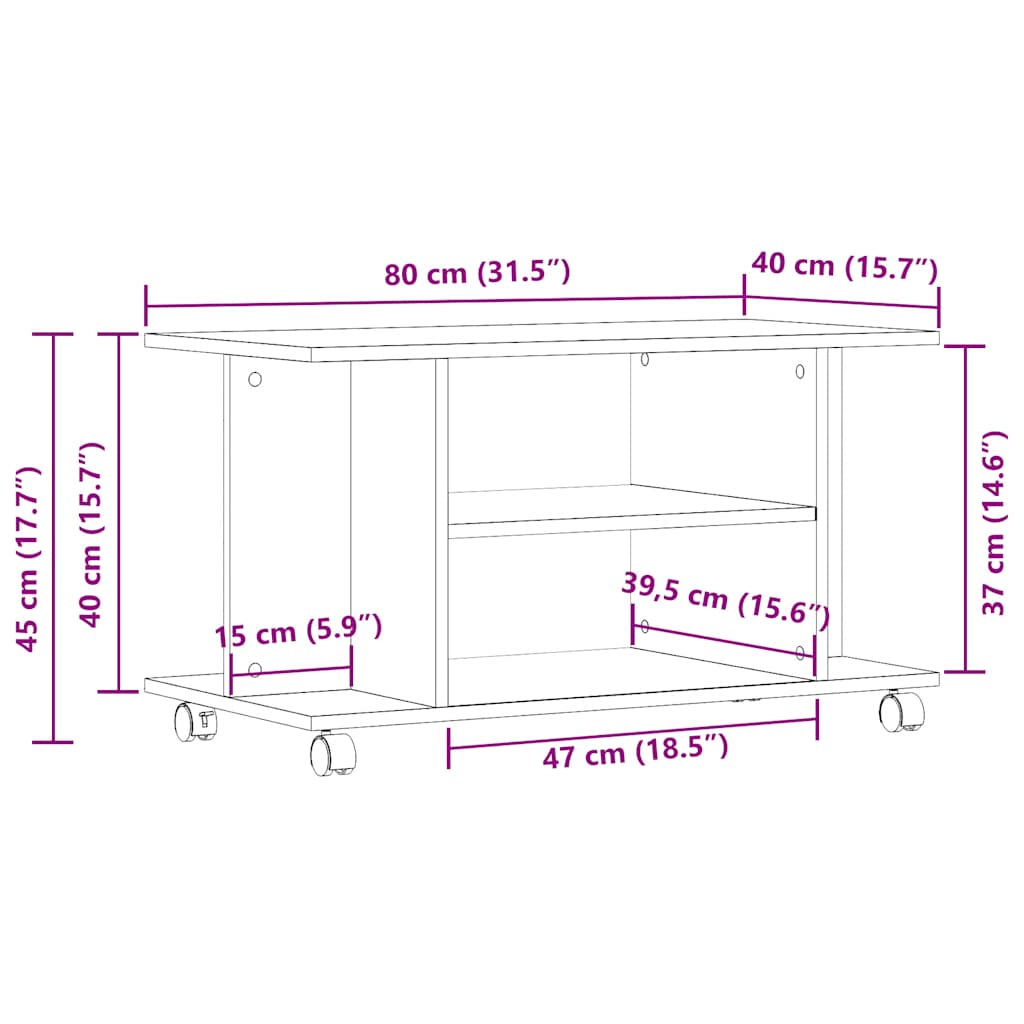 Meuble TV roulettes chêne artisanal 80x40x45 cm bois ingénierie - XIOS