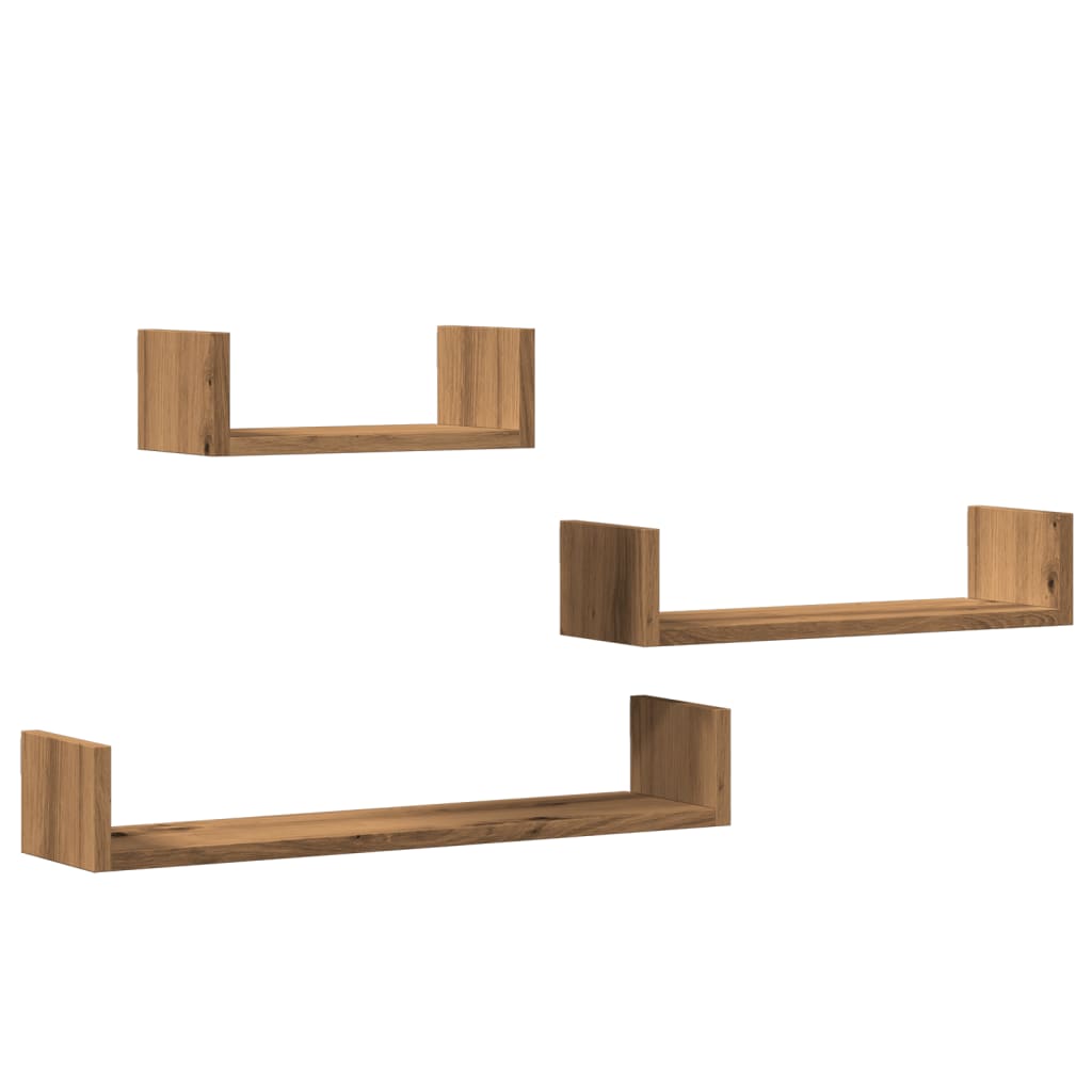 Étagères murales 3 pcs chêne artisanal bois d'ingénierie Étagères murales & corniches vidaXL