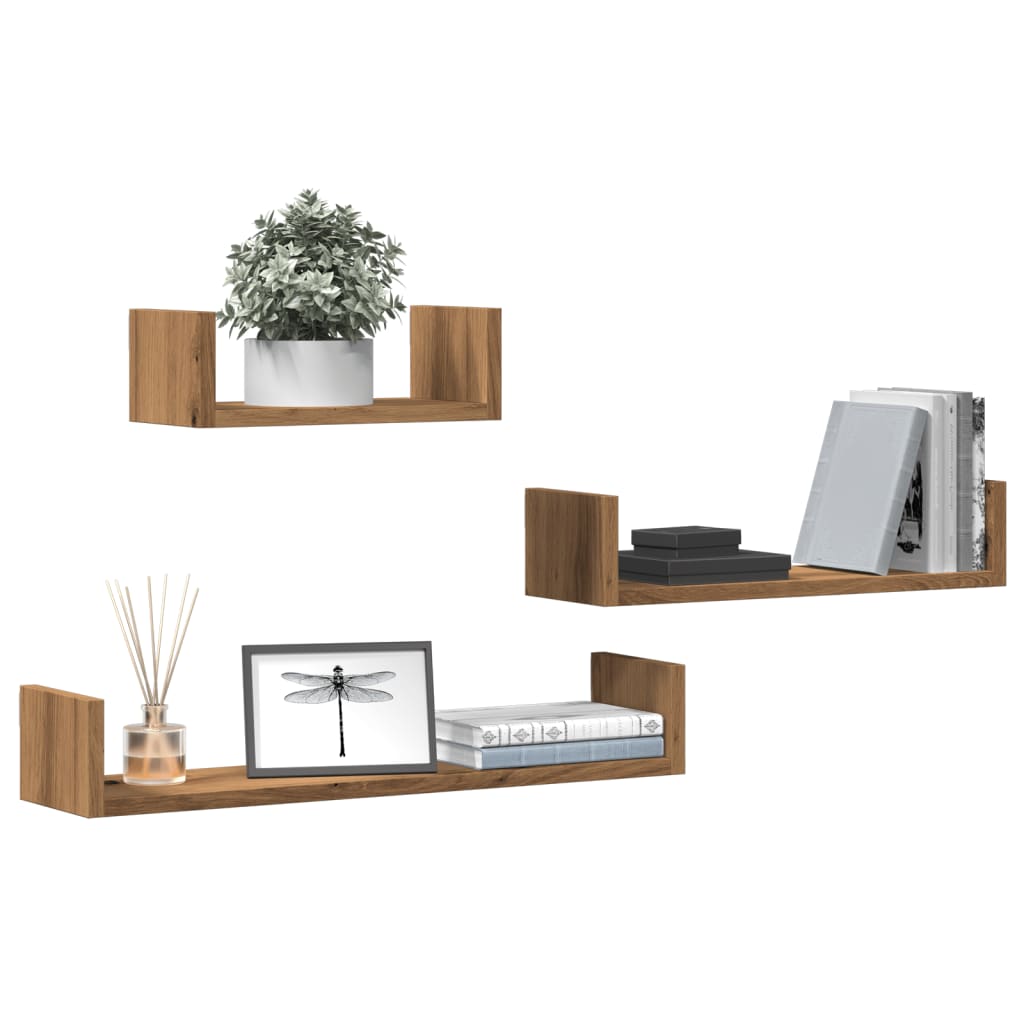Étagères murales 3 pcs chêne artisanal bois d'ingénierie Étagères murales & corniches vidaXL