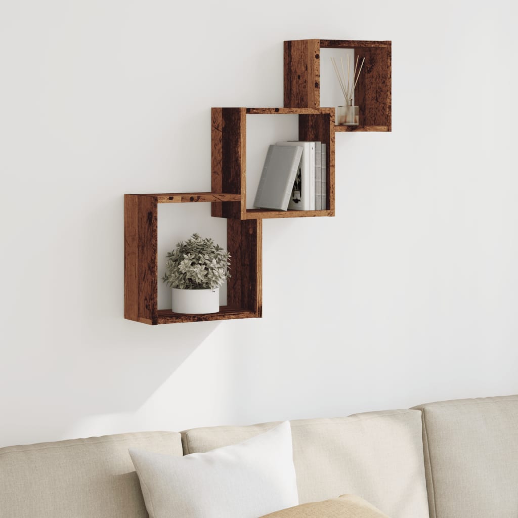 Étagère murale en forme de cube vieux bois bois d'ingénierie - XIOS