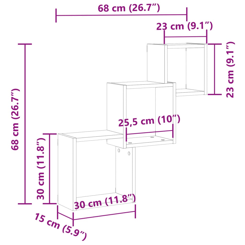 Étagère murale en forme de cube vieux bois bois d'ingénierie - XIOS