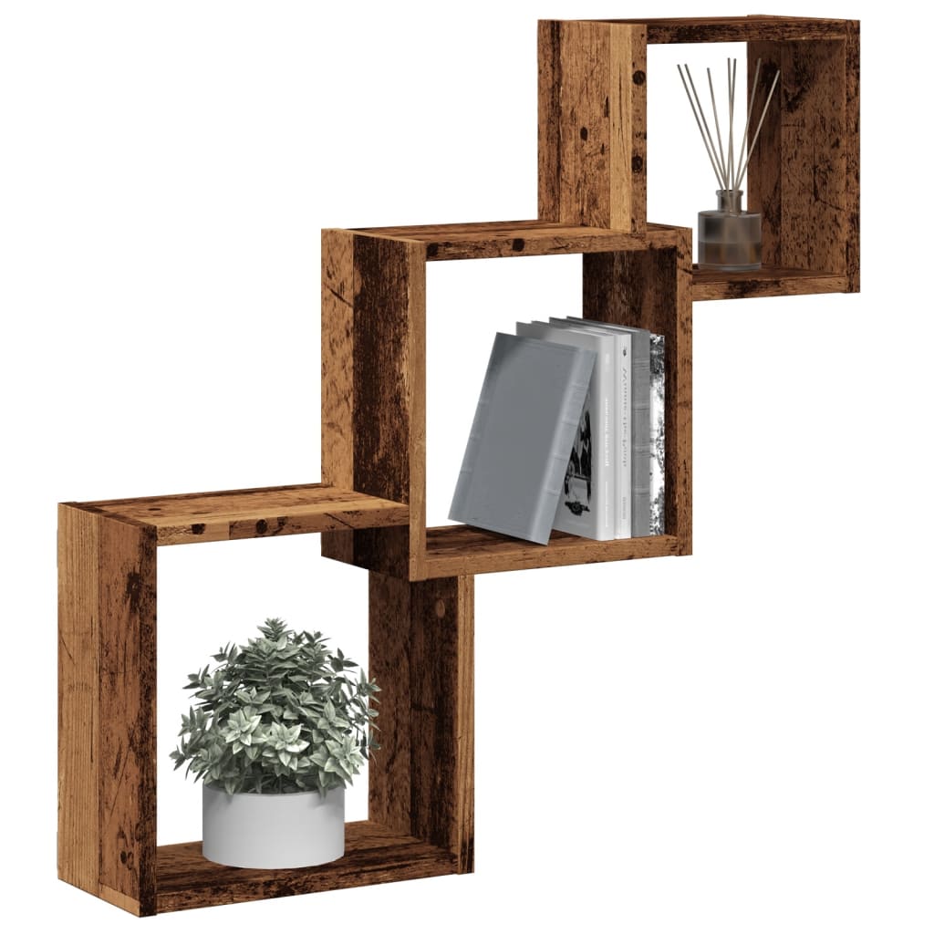Étagère murale en forme de cube vieux bois bois d'ingénierie - XIOS