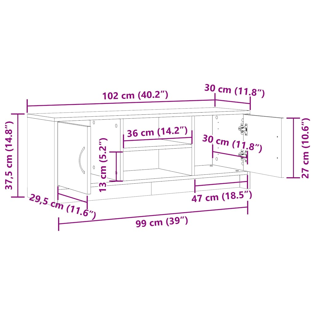 Meuble TV vieux bois 102x30x37,5 cm bois d'ingénierie - XIOS