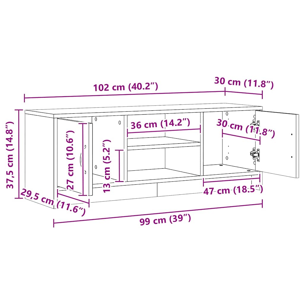 Meuble TV chêne artisanal 102x30x37,5 cm bois d'ingénierie - XIOS