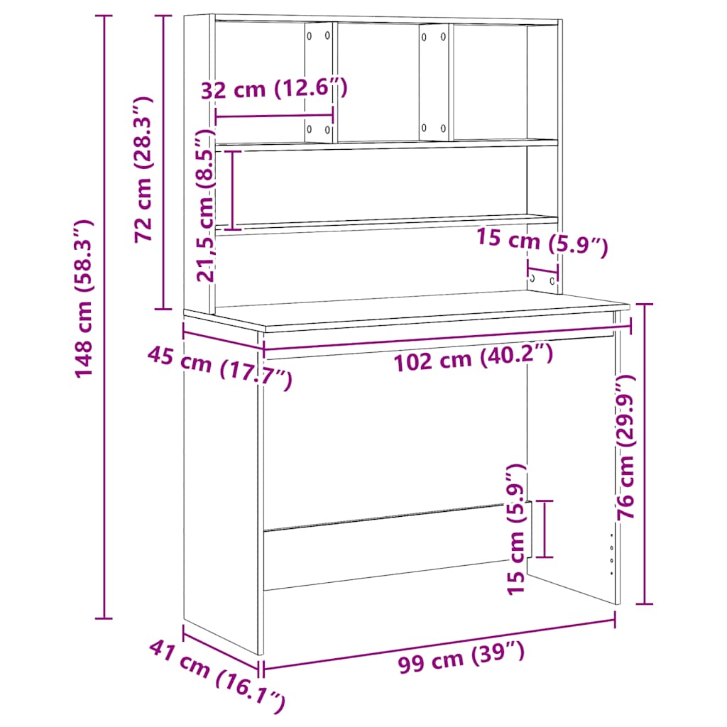 Bureau avec étagères chêne artisanal Bois d'ingénierie - XIOS