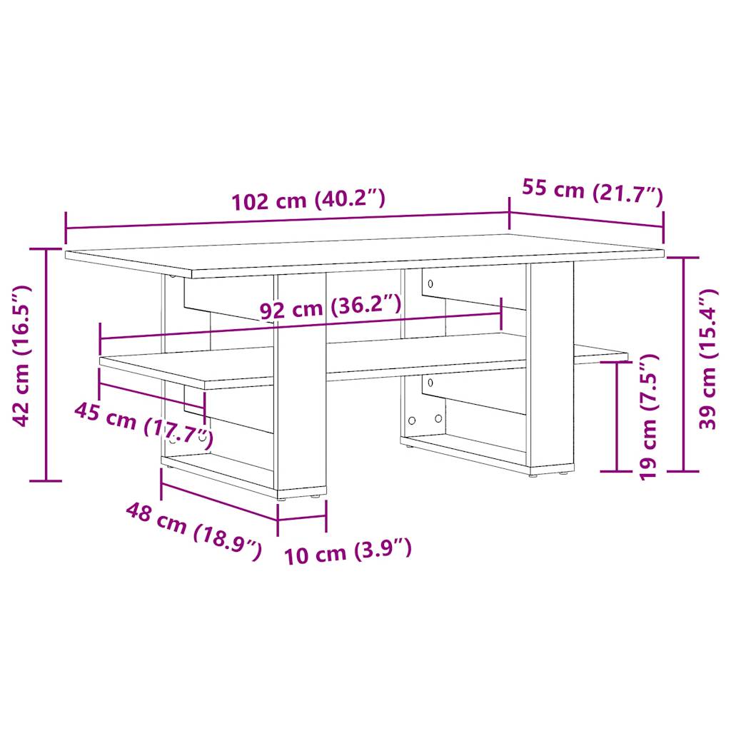 Table basse vieux bois 102x55x42 cm bois d'ingénierie - XIOS