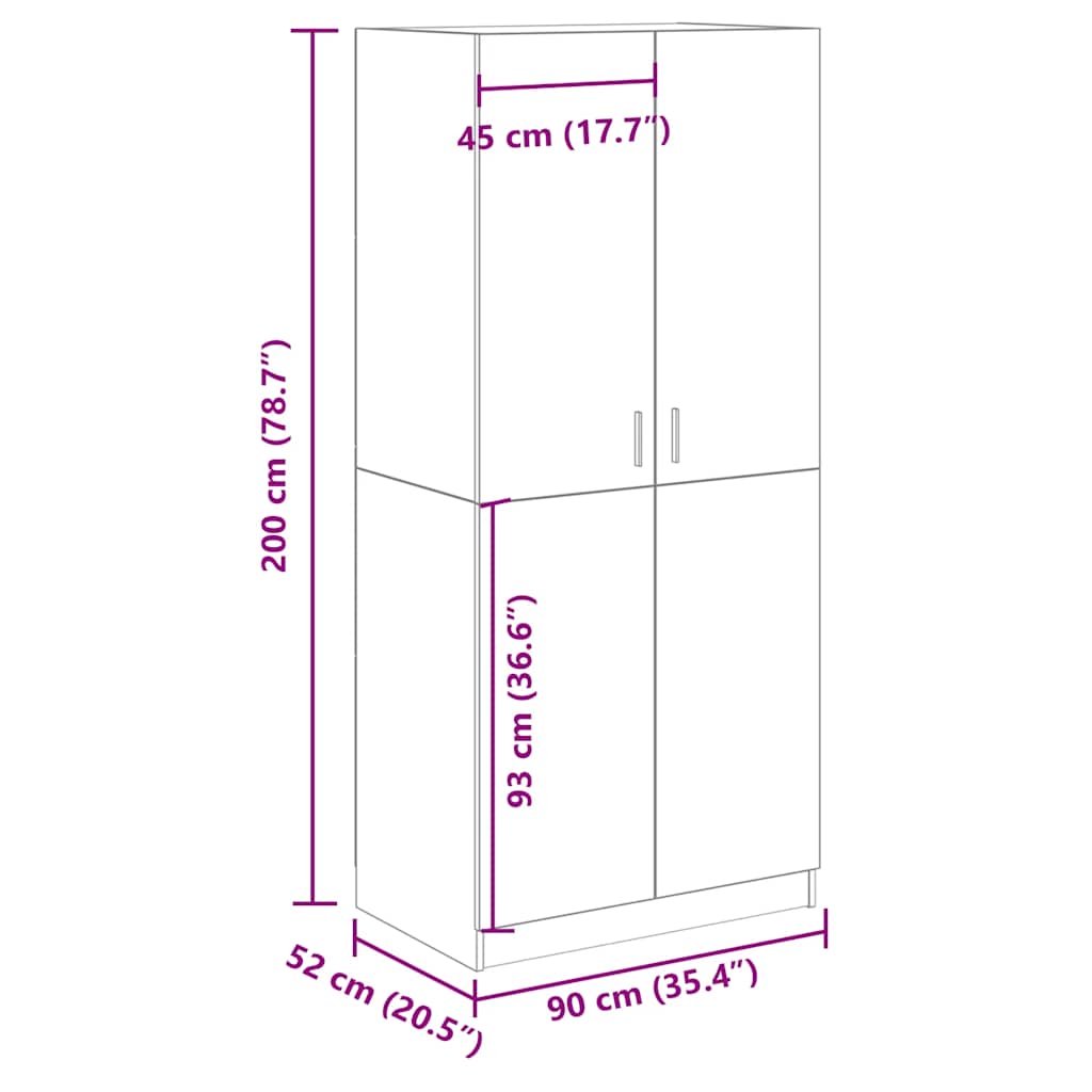 Armoire en chêne artisanal 90 x 52 x 200 cm bois d'ingénierie - XIOS