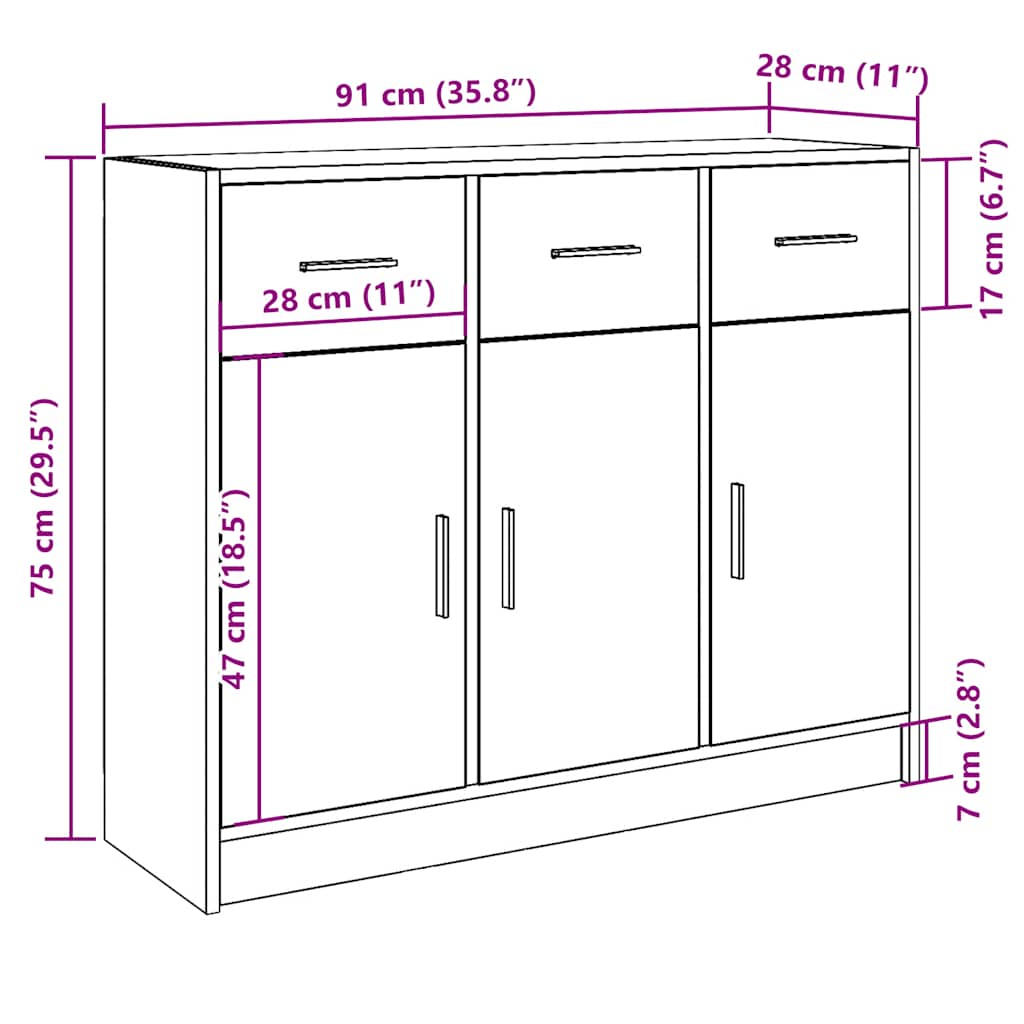 Buffet vieux bois 91x28x75 cm bois d'ingénierie - XIOS