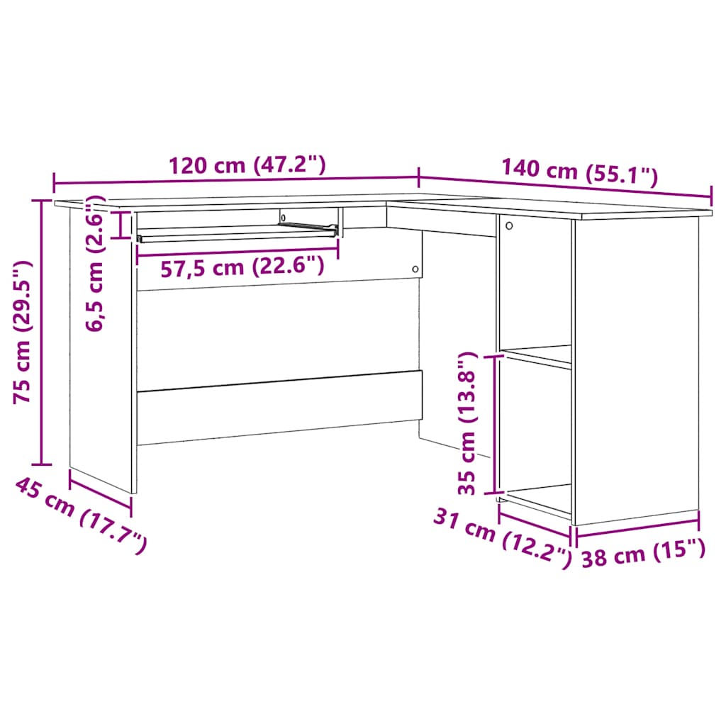 Bureau d'angle chêne artisanal 120x140x75 cm bois d'ingénierie - XIOS