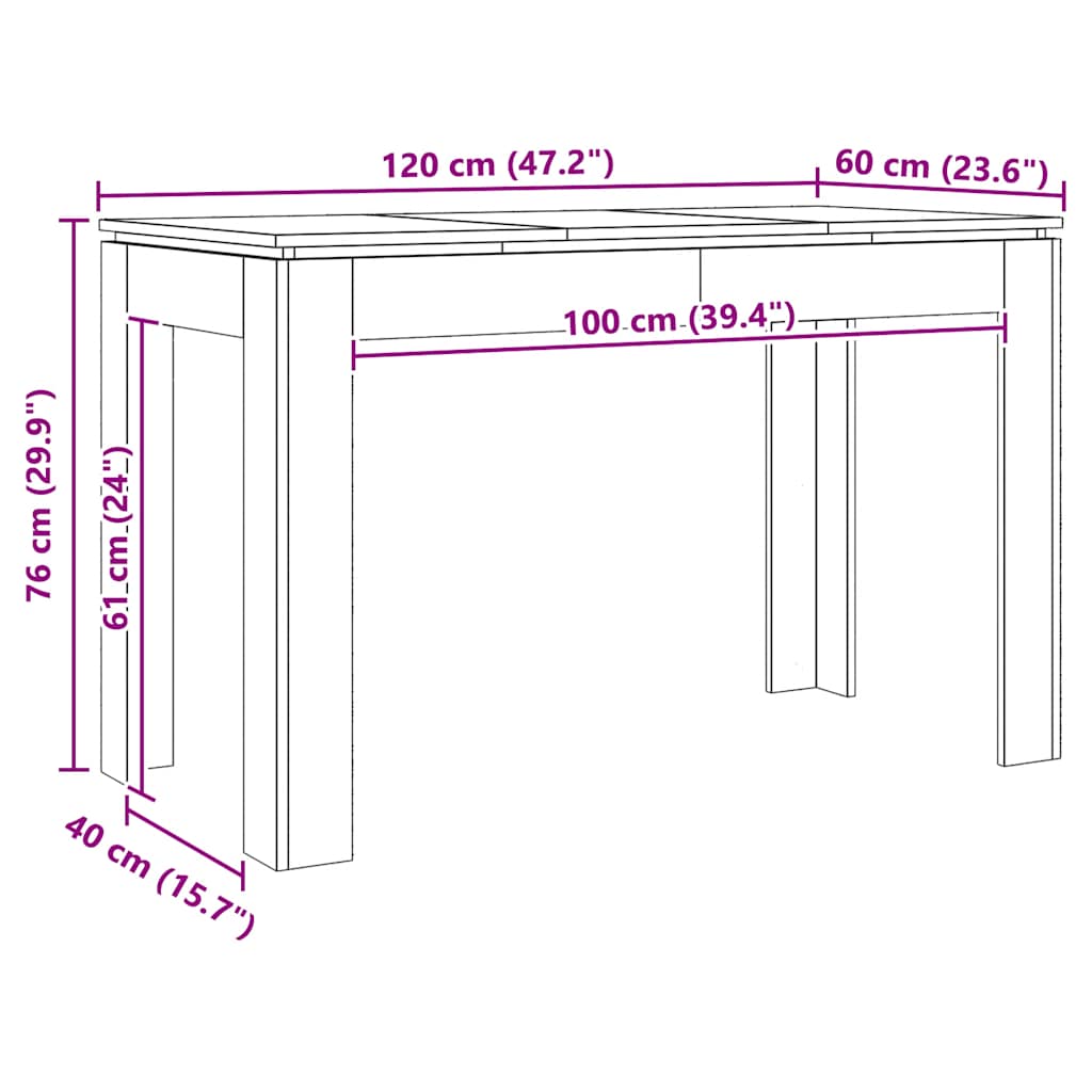 Table à manger chêne artisanal 120x60x76 cm bois d'ingénierie - XIOS