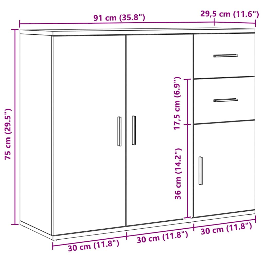 Buffet chêne artisanal 91x29,5x75 cm bois d'ingénierie - XIOS