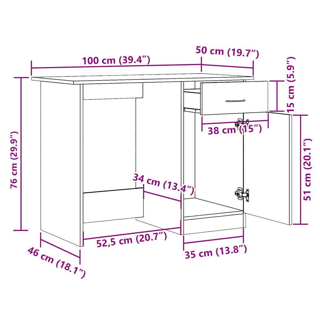 Bureau vieux bois 100x50x76 cm bois d'ingénierie - XIOS