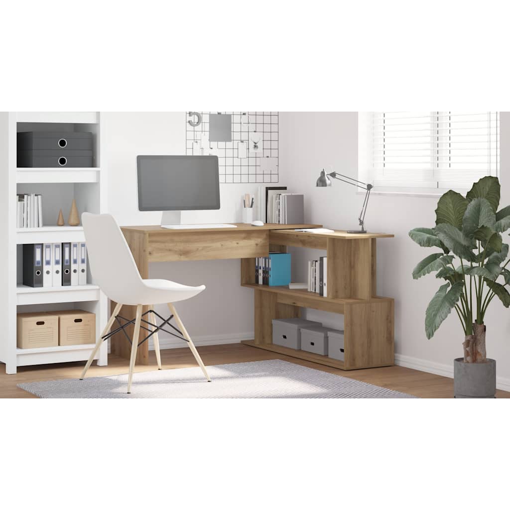 Bureau d'angle chêne artisanal 200,5x50x76 cm bois d'ingénierie - XIOS