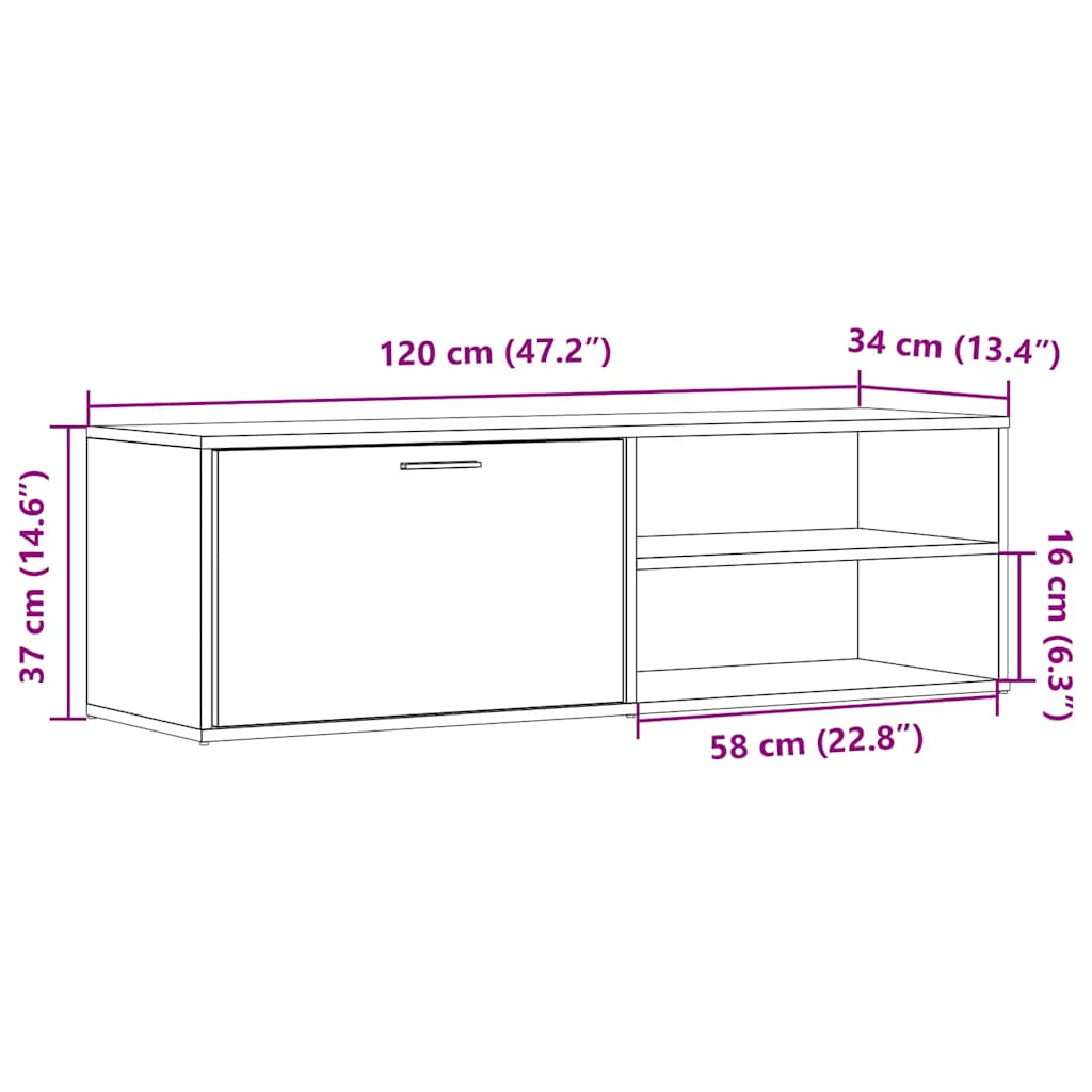 Meuble TV vieux bois 120x34x37 cm bois d'ingénierie - XIOS