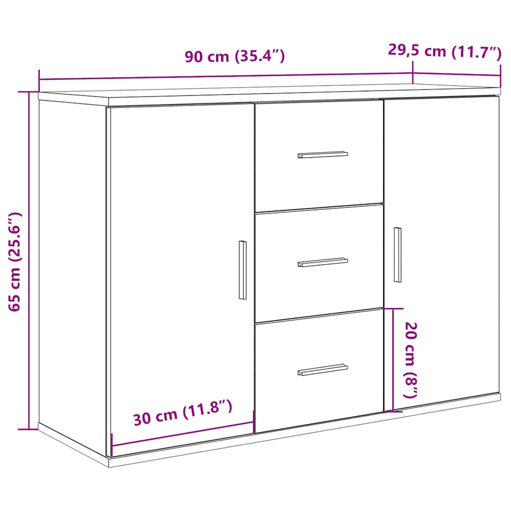 Buffet vieux bois 90x29,5x65 cm bois d'ingénierie - XIOS