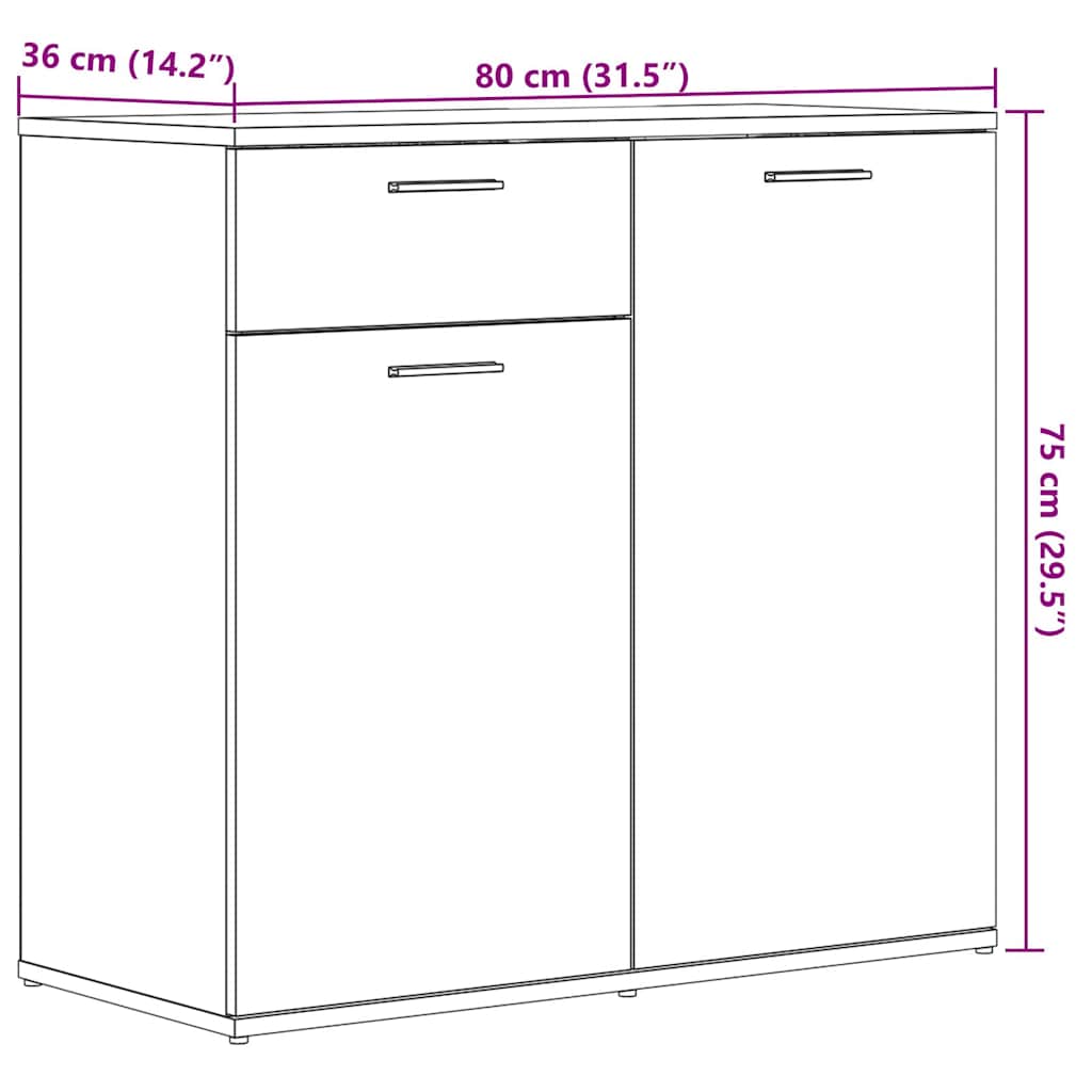 Buffet vieux bois 80x36x75 cm bois d'ingénierie - XIOS