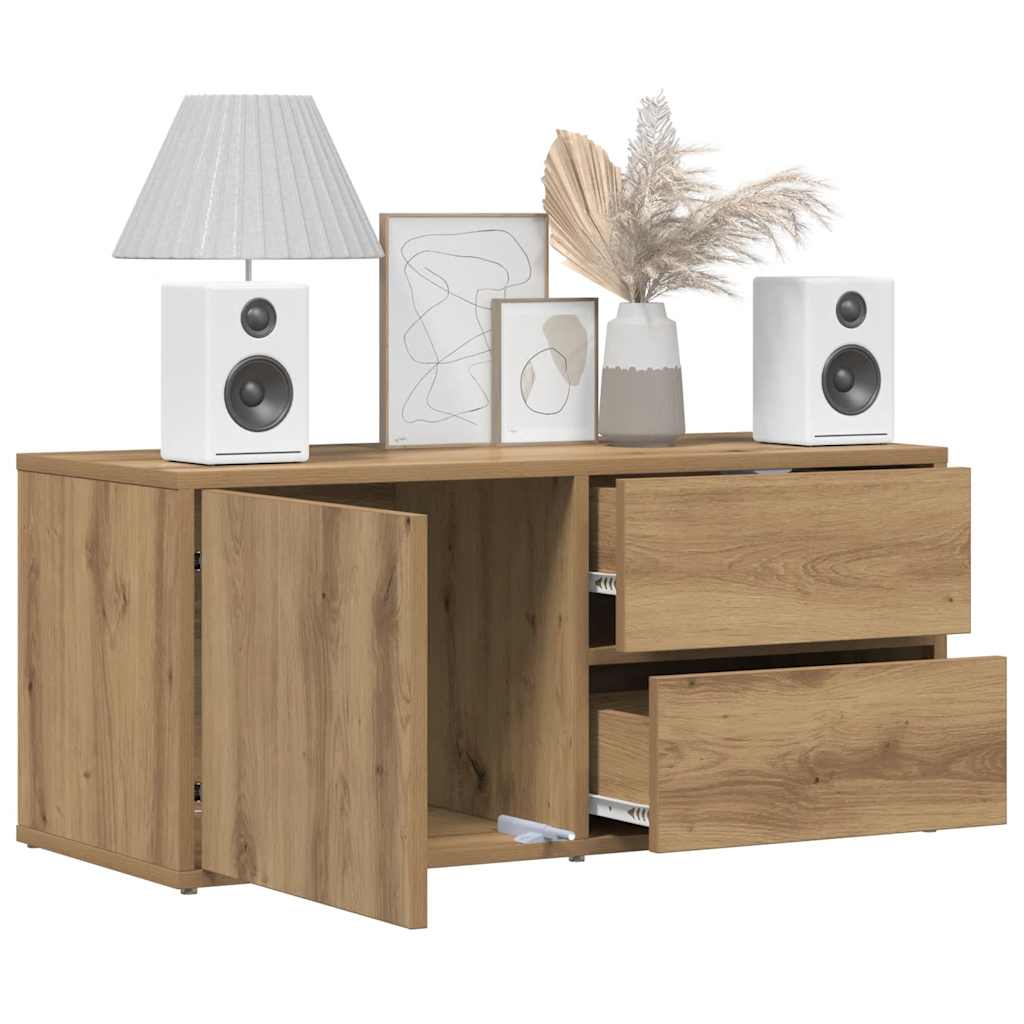 Meuble TV chêne artisanal 80x34x35,5 cm bois d'ingénierie - XIOS