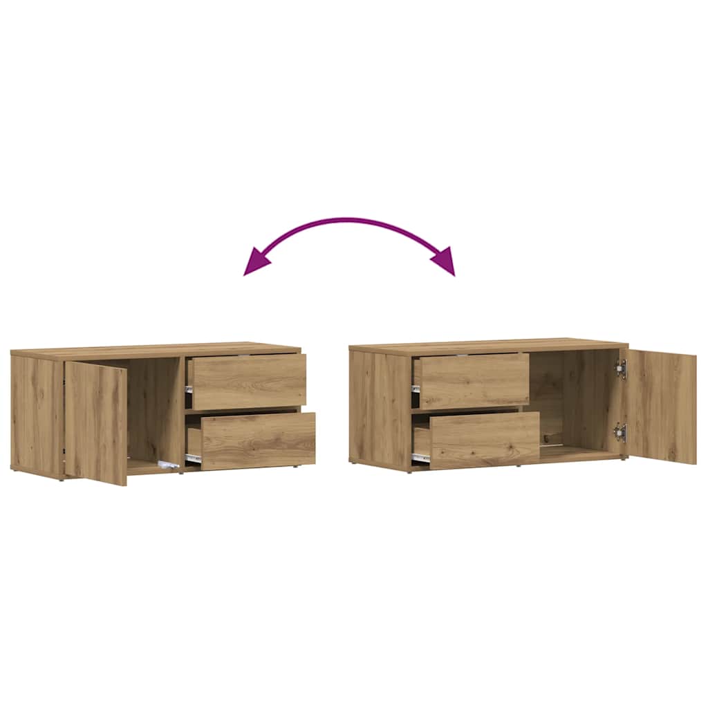 Meuble TV chêne artisanal 80x34x35,5 cm bois d'ingénierie - XIOS