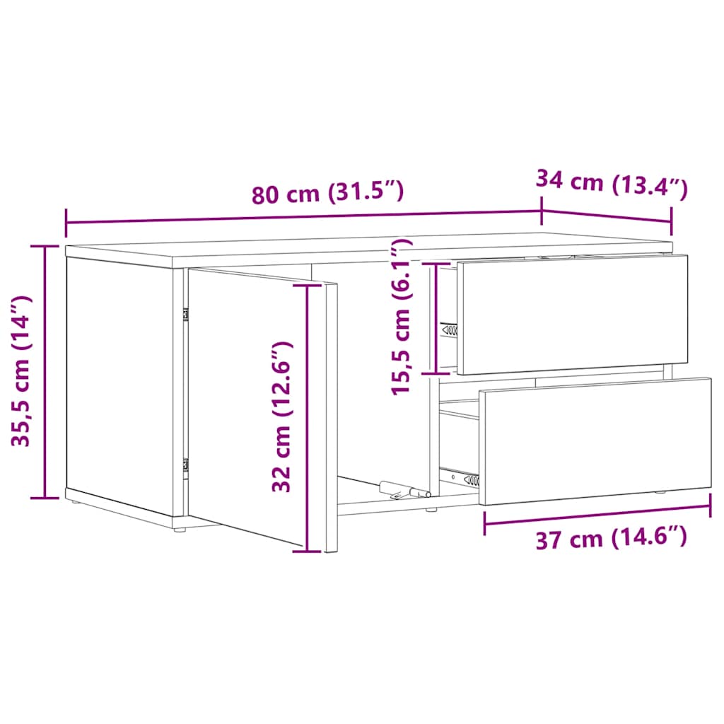 Meuble TV chêne artisanal 80x34x35,5 cm bois d'ingénierie - XIOS