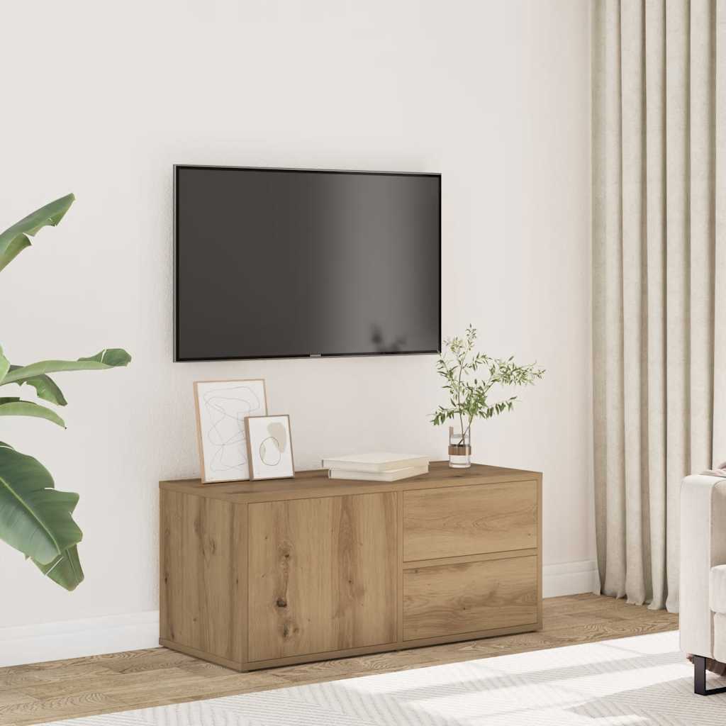 Meuble TV chêne artisanal 80x34x35,5 cm bois d'ingénierie - XIOS