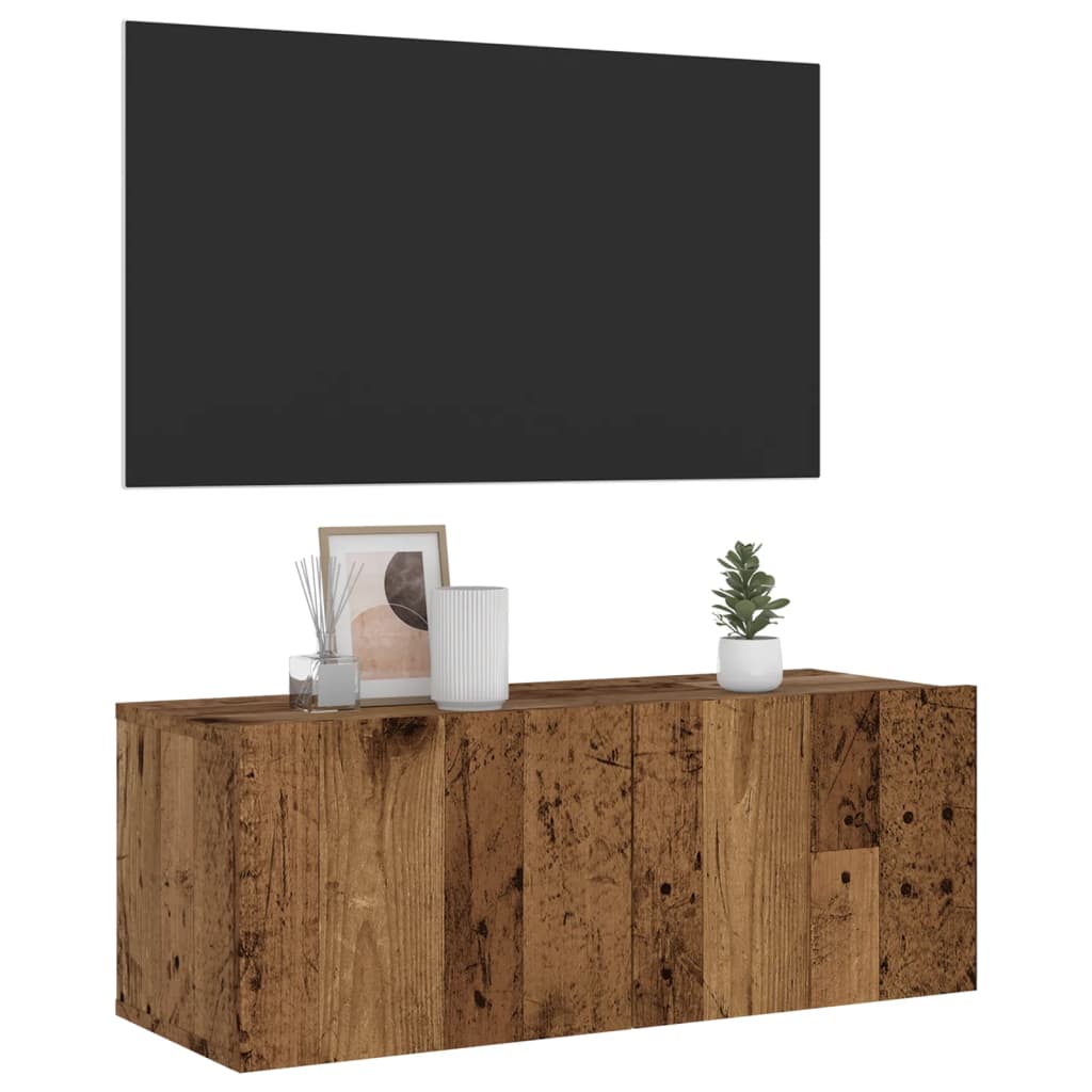 Meuble TV mural vieux bois 80x30x30 cm bois d'ingénierie - XIOS