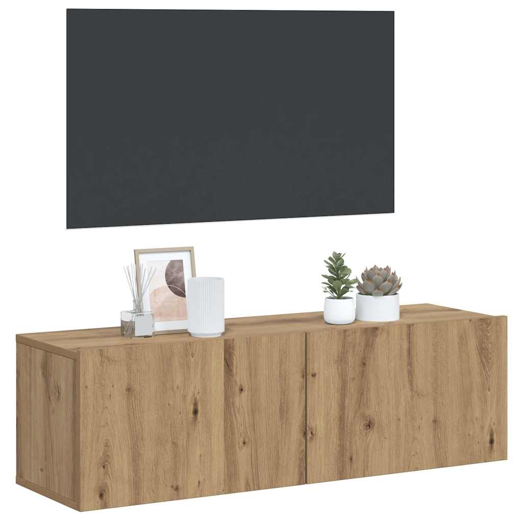 Meuble TV mural chêne artisanal 100x30x30 cm bois d'ingénierie - XIOS