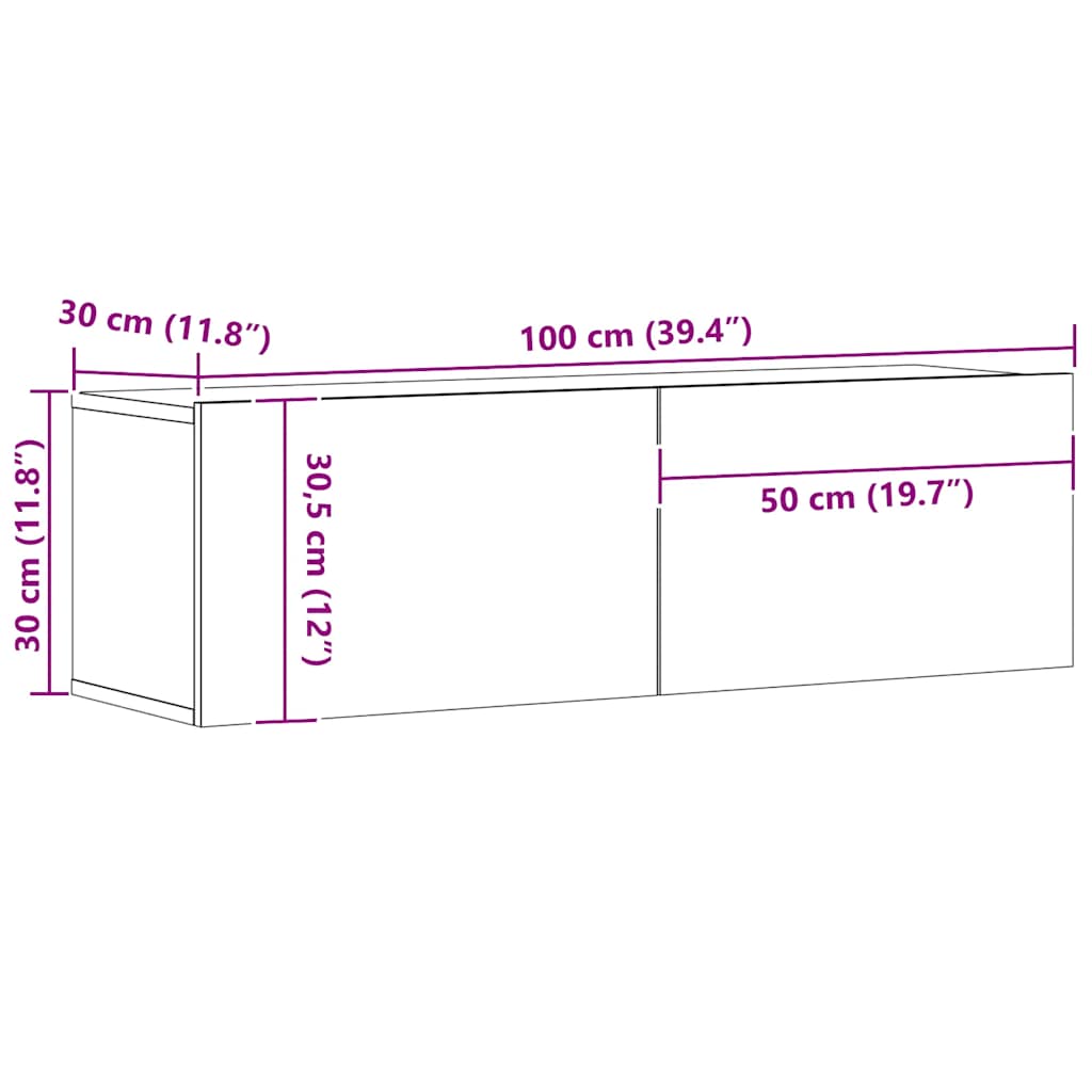 Meuble TV mural chêne artisanal 100x30x30 cm bois d'ingénierie - XIOS