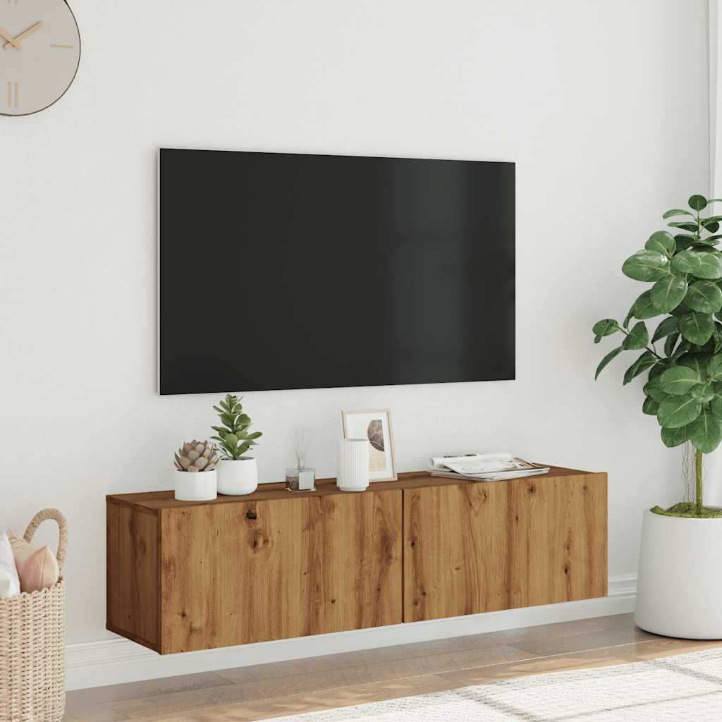 Meuble TV mural chêne artisanal 120x30x30 cm bois d'ingénierie - XIOS