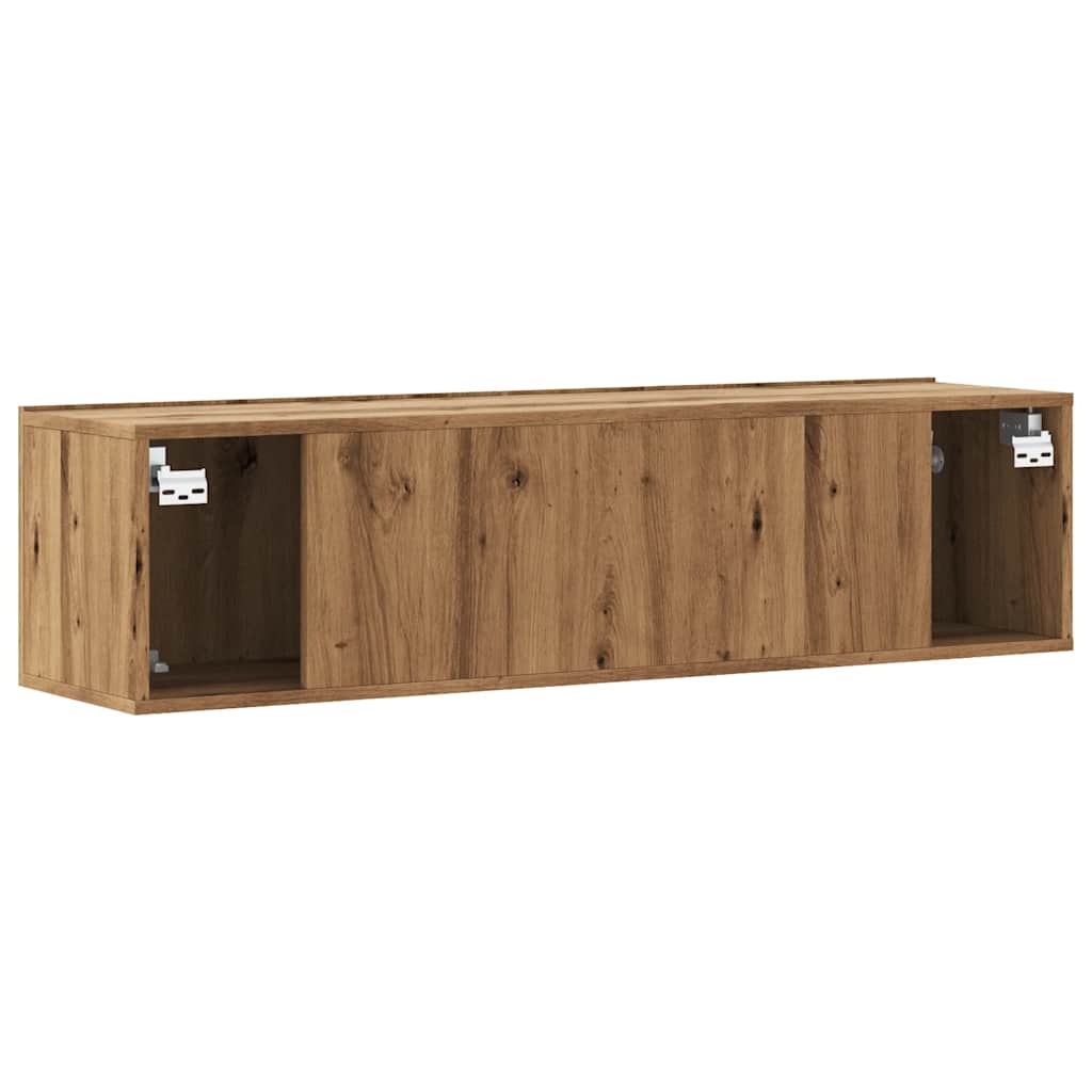 Meuble TV mural chêne artisanal 120x30x30 cm bois d'ingénierie - XIOS