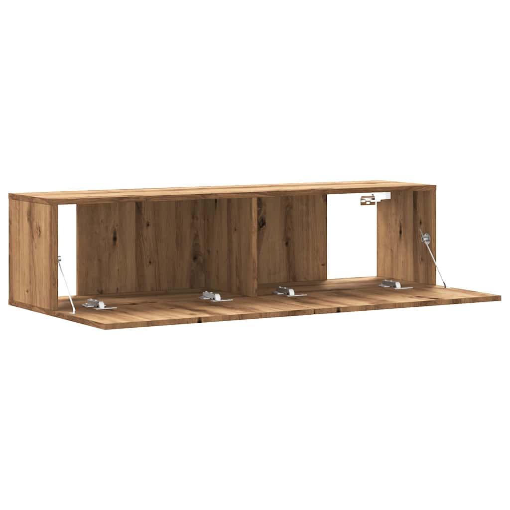 Meuble TV mural chêne artisanal 120x30x30 cm bois d'ingénierie - XIOS