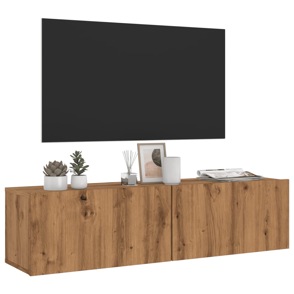 Meuble TV mural chêne artisanal 120x30x30 cm bois d'ingénierie - XIOS