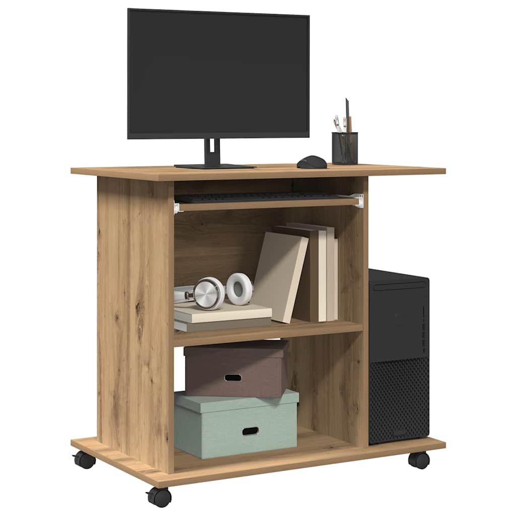 Bureau d'ordinateur chêne artisanal 80x50x75 cm bois ingénierie - XIOS