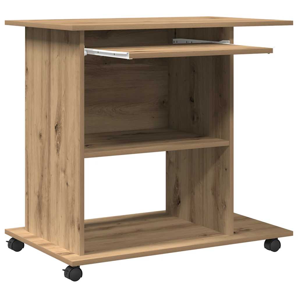 Bureau d'ordinateur chêne artisanal 80x50x75 cm bois ingénierie - XIOS