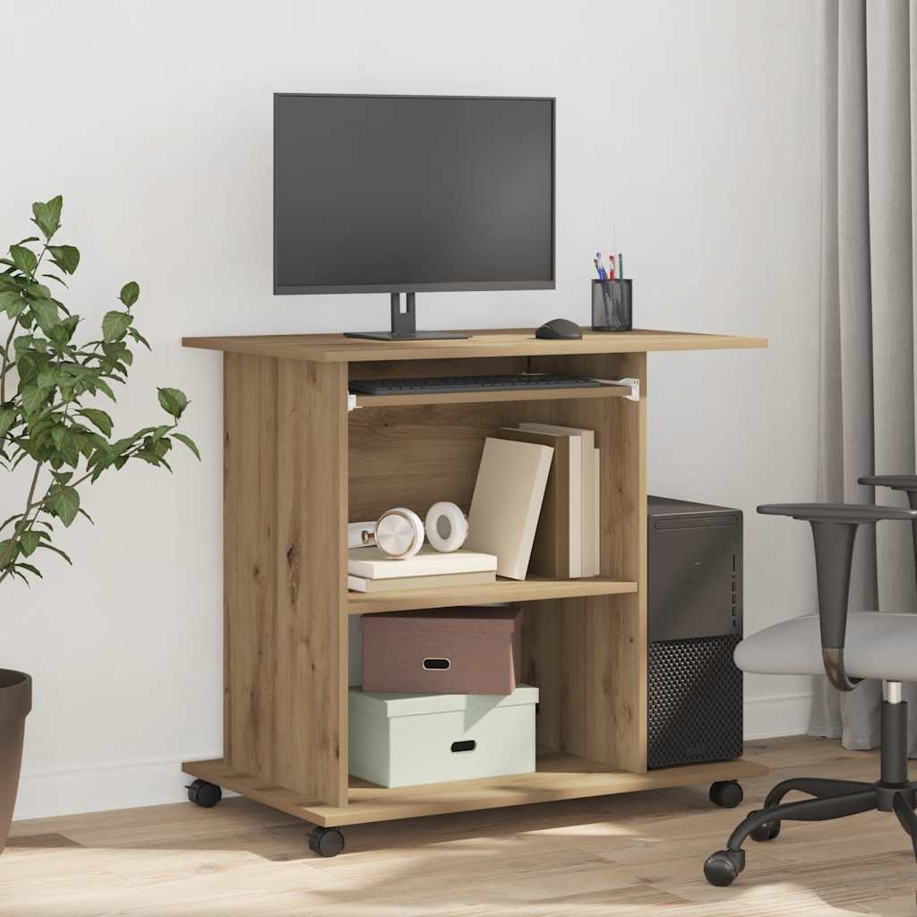 Bureau d'ordinateur chêne artisanal 80x50x75 cm bois ingénierie - XIOS