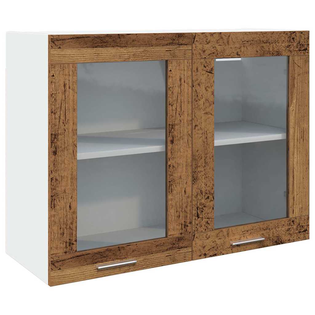 Armoire verre suspendue "Lyon" vieux bois 80x31x60cm Meubles de cuisine vidaXL