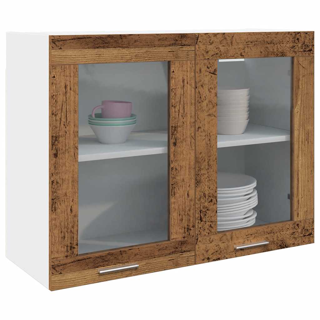 Armoire verre suspendue "Lyon" vieux bois 80x31x60cm Meubles de cuisine vidaXL