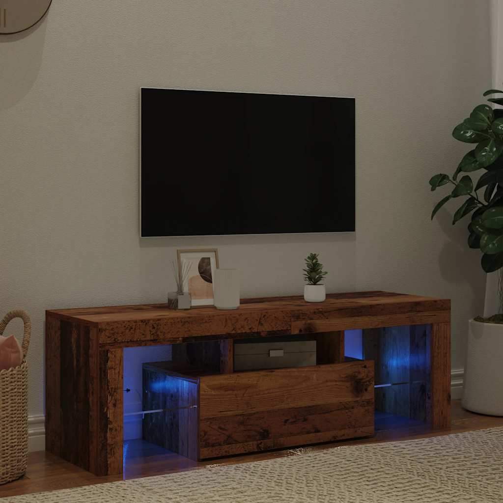 Meuble TV avec lumières LED vieux bois bois d'ingénierie - XIOS